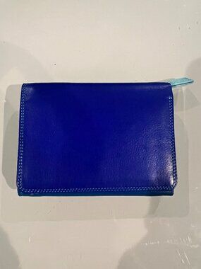 Mywalit Medium Tri-Fold Leather Wallet Seascape Blue NWT